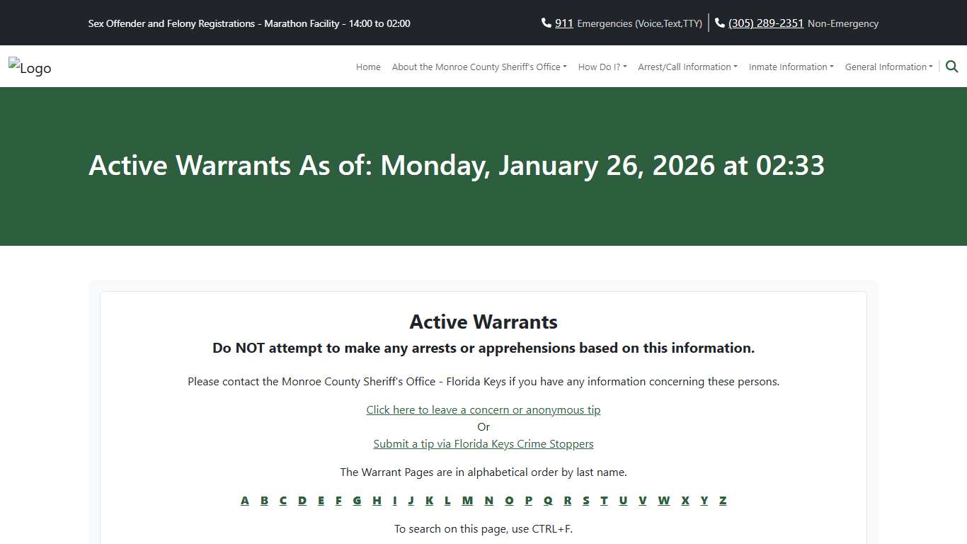Active Warrants As of: Saturday, January 24, 2026 at 02:33